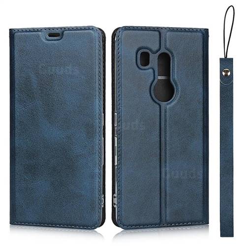 Calf Pattern Magnetic Automatic Suction Leather Wallet Case for FUJITSU Docomo Arrows Be3 F-02L - Blue