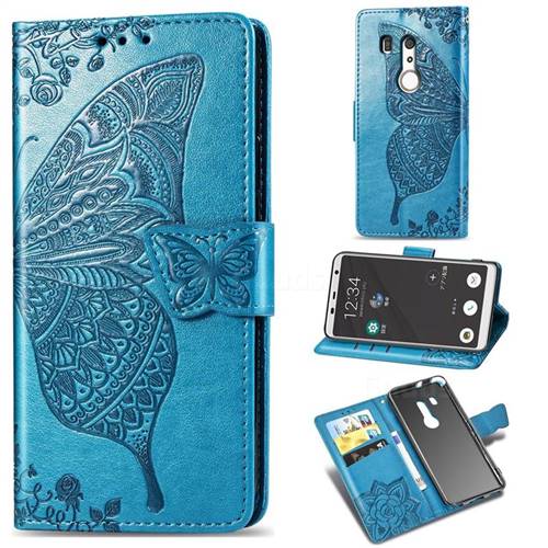 Embossing Mandala Flower Butterfly Leather Wallet Case for FUJITSU Docomo Arrows Be3 F-02L - Blue