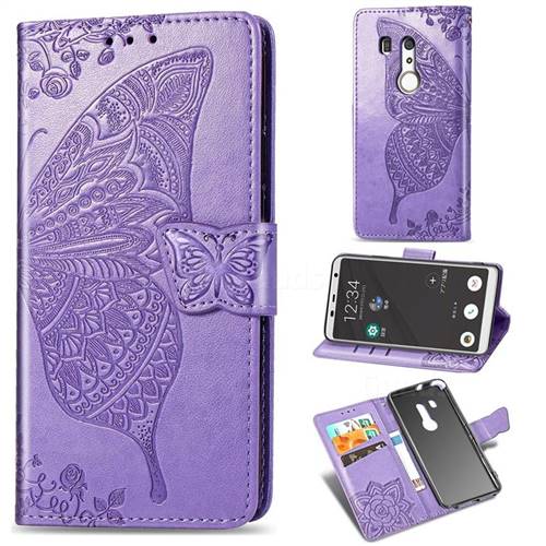 Embossing Mandala Flower Butterfly Leather Wallet Case for FUJITSU Docomo Arrows Be3 F-02L - Light Purple