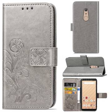 Embossing Imprint Four-Leaf Clover Leather Wallet Case for FUJITSU Docomo Arrows Be4 F-41A - Grey