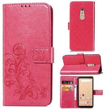 Embossing Imprint Four-Leaf Clover Leather Wallet Case for FUJITSU Docomo Arrows Be4 F-41A - Rose Red