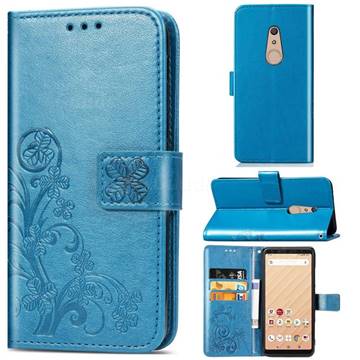 Embossing Imprint Four-Leaf Clover Leather Wallet Case for FUJITSU Docomo Arrows Be4 F-41A - Blue