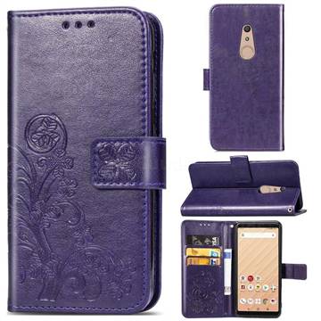 Embossing Imprint Four-Leaf Clover Leather Wallet Case for FUJITSU Docomo Arrows Be4 F-41A - Purple