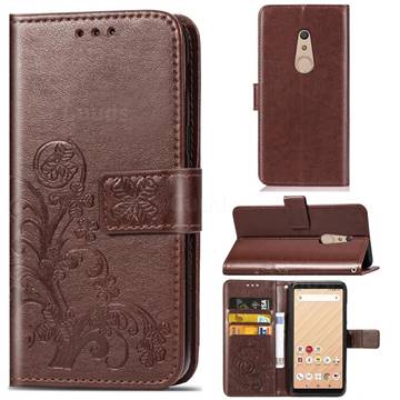 Embossing Imprint Four-Leaf Clover Leather Wallet Case for FUJITSU Docomo Arrows Be4 F-41A - Brown