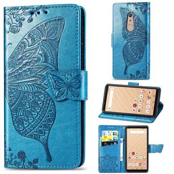 Embossing Mandala Flower Butterfly Leather Wallet Case for FUJITSU Docomo Arrows Be4 F-41A - Blue