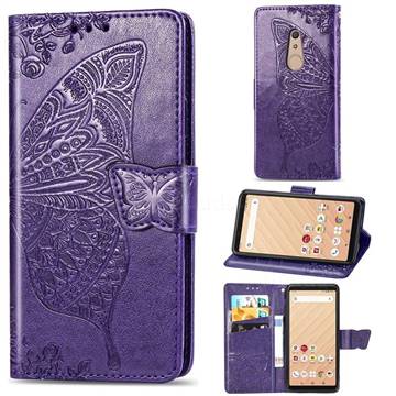 Embossing Mandala Flower Butterfly Leather Wallet Case for FUJITSU Docomo Arrows Be4 F-41A - Dark Purple