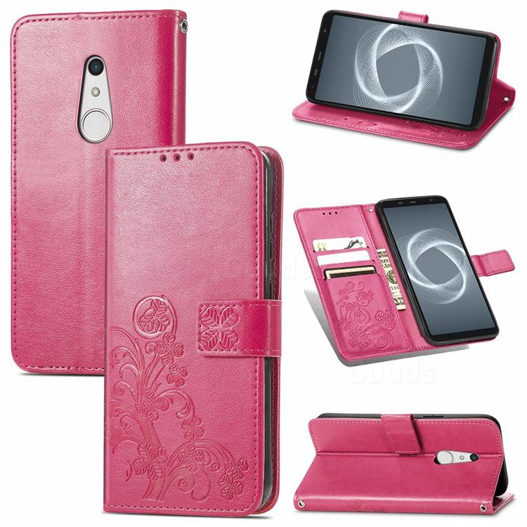 Embossing Imprint Four-Leaf Clover Leather Wallet Case for FUJITSU Docomo Arrows Be4 Plus F-41B - Rose Red