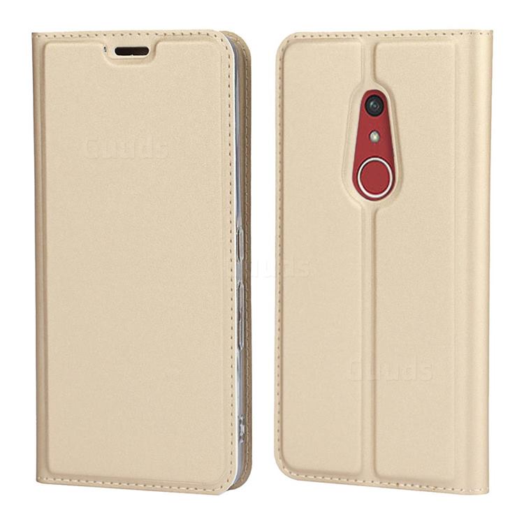 Ultra Slim Card Magnetic Automatic Suction Leather Wallet Case for FUJITSU Docomo Arrows Be4 Plus F-41B - Champagne