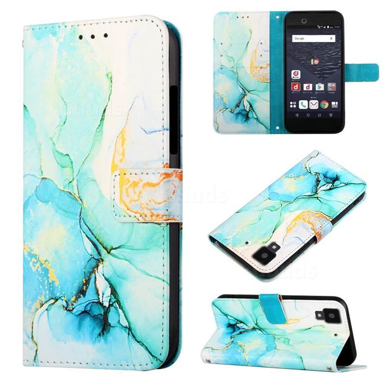 Green Illusion Marble Leather Wallet Protective Case for Fujitsu Arrows NX F-01J