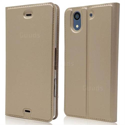 Ultra Slim Card Magnetic Automatic Suction Leather Wallet Case for Docomo Arrows NX F-01K - Champagne