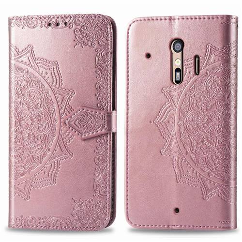 Embossing Imprint Mandala Flower Leather Wallet Case for Docomo Raku ...