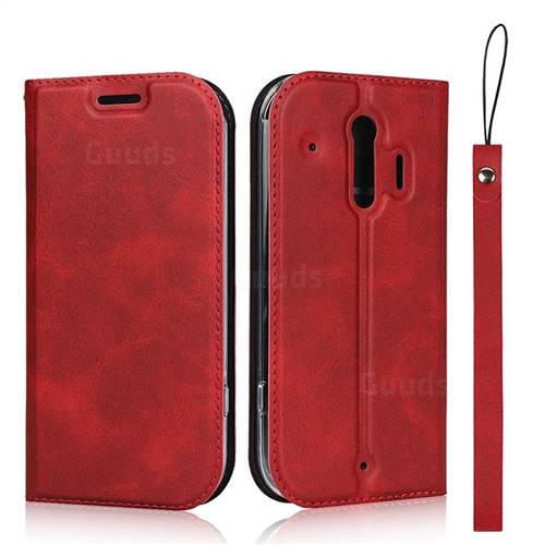 Calf Pattern Magnetic Automatic Suction Leather Wallet Case for Docomo Raku-Raku Phone Me(F-01L) - Red
