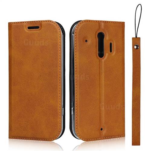 Calf Pattern Magnetic Automatic Suction Leather Wallet Case for Docomo Raku-Raku Phone Me(F-01L) - Brown