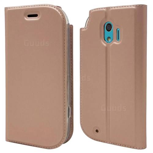 Ultra Slim Card Magnetic Automatic Suction Leather Wallet Case for Docomo Easy Smartphone me (F-03K) - Rose Gold
