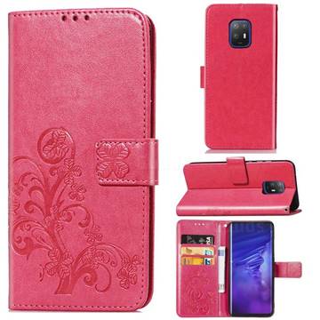 Embossing Imprint Four-Leaf Clover Leather Wallet Case for FUJITSU Docomo Arrows 5G F-51A - Rose Red