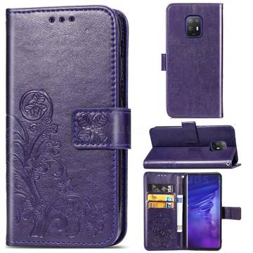 Embossing Imprint Four-Leaf Clover Leather Wallet Case for FUJITSU Docomo Arrows 5G F-51A - Purple