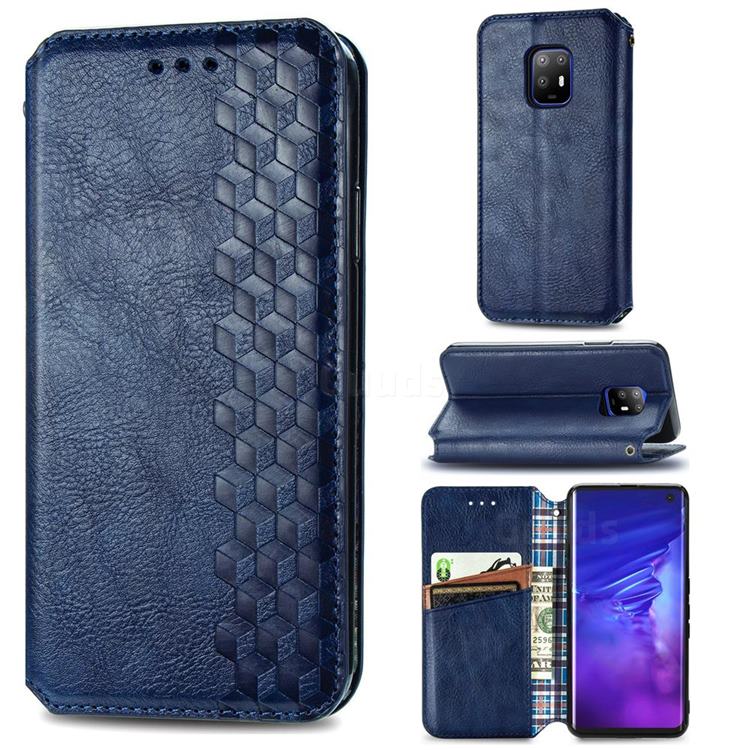 Ultra Slim Fashion Business Card Magnetic Automatic Suction Leather Flip Cover for FUJITSU Docomo Arrows 5G F-51A - Dark Blue