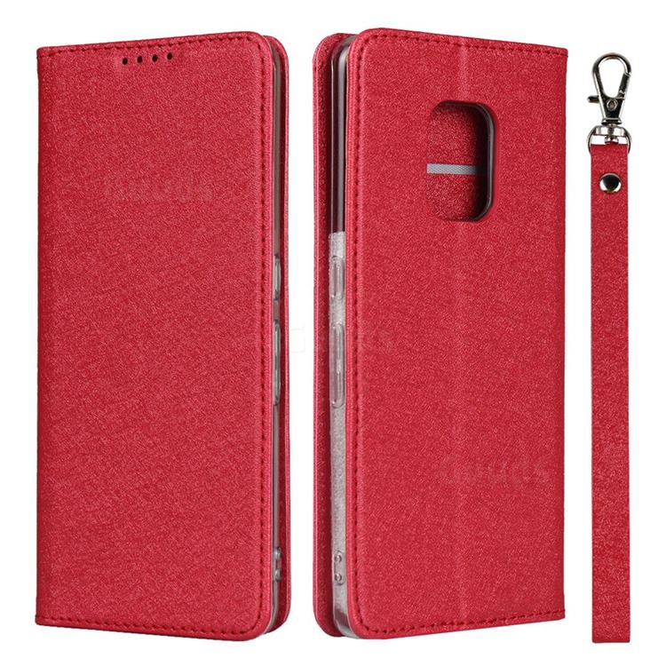 Ultra Slim Magnetic Automatic Suction Silk Lanyard Leather Flip Cover for FUJITSU Docomo Arrows 5G F-51A - Red