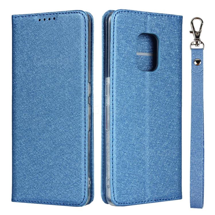 Ultra Slim Magnetic Automatic Suction Silk Lanyard Leather Flip Cover for FUJITSU Docomo Arrows 5G F-51A - Sky Blue