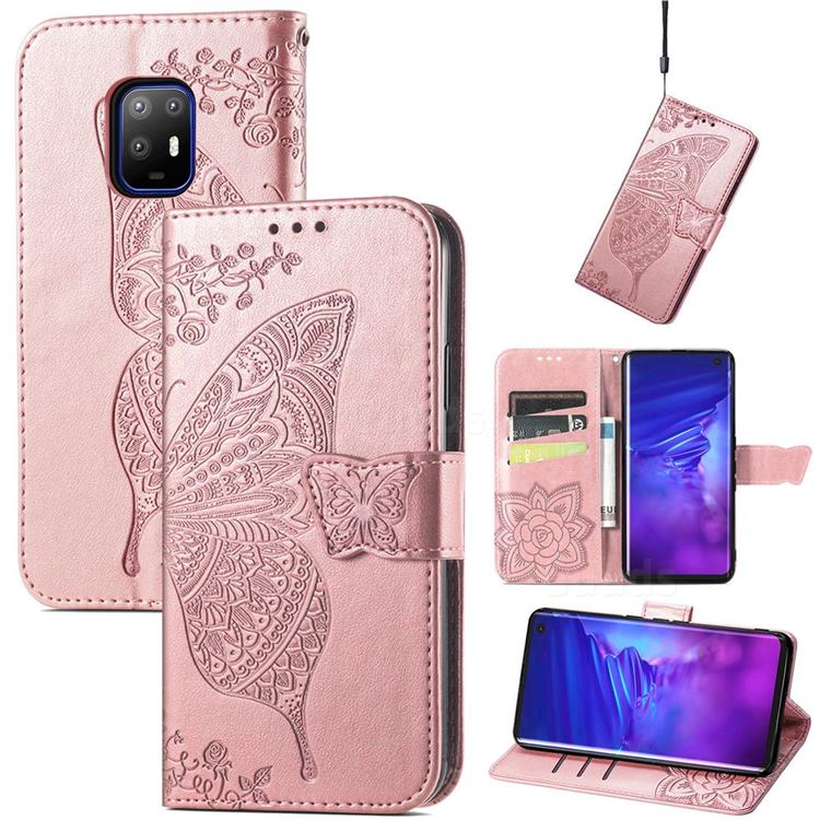 Embossing Mandala Flower Butterfly Leather Wallet Case for FUJITSU Docomo Arrows 5G F-51A - Rose Gold