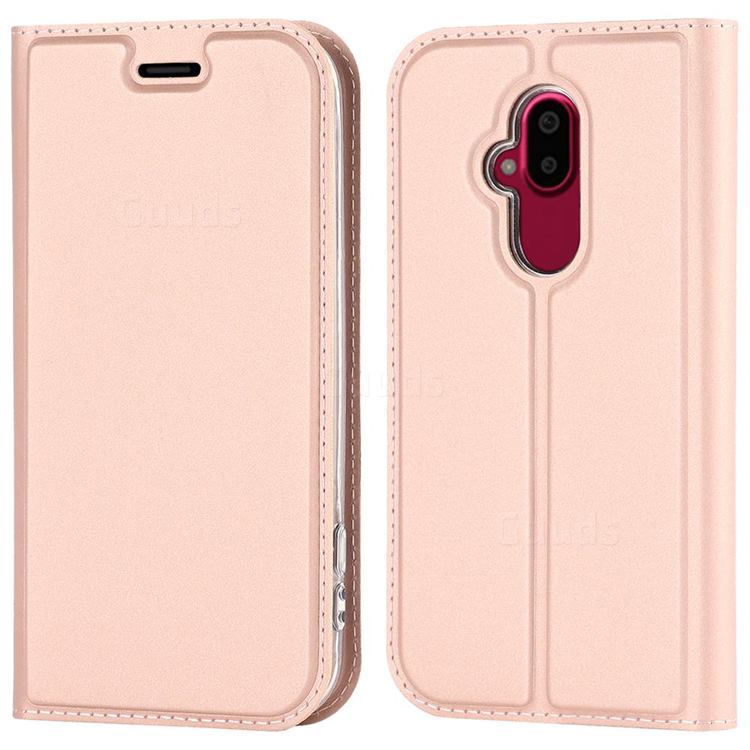 Ultra Slim Card Magnetic Automatic Suction Leather Wallet Case for Docomo Easy Smartphone F-52B - Rose Gold