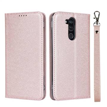 Ultra Slim Magnetic Automatic Suction Silk Lanyard Leather Flip Cover for Docomo LG style2 L-01L (6.0 inch) - Rose Gold