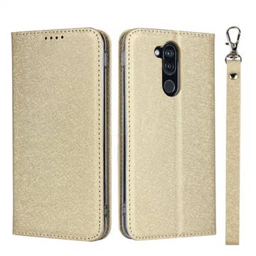 Ultra Slim Magnetic Automatic Suction Silk Lanyard Leather Flip Cover for Docomo LG style2 L-01L (6.0 inch) - Golden