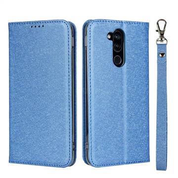 Ultra Slim Magnetic Automatic Suction Silk Lanyard Leather Flip Cover for Docomo LG style2 L-01L (6.0 inch) - Sky Blue