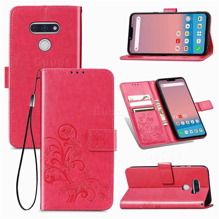 Embossing Imprint Four-Leaf Clover Leather Wallet Case for LG style3 L-41A (Docomo) - Rose Red