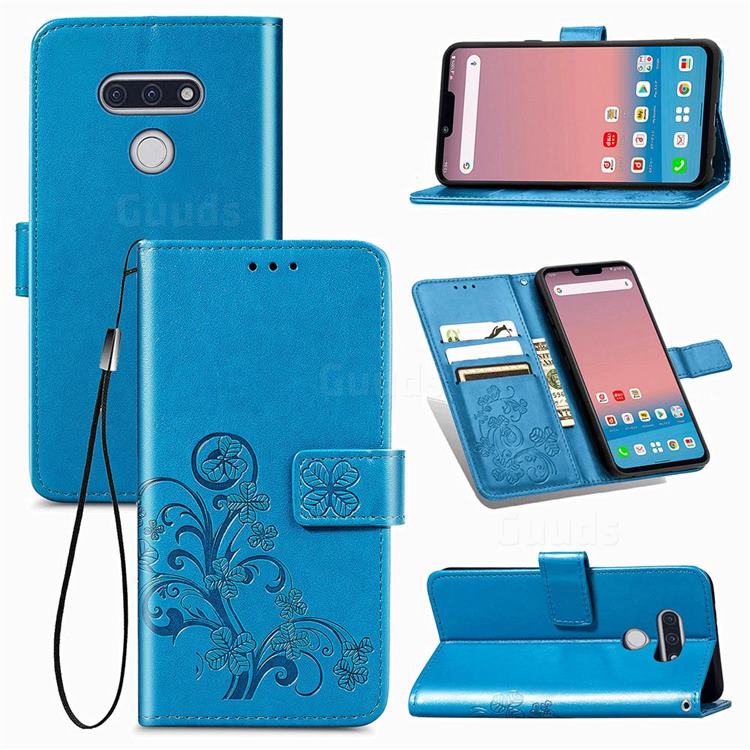 Embossing Imprint Four-Leaf Clover Leather Wallet Case for LG style3 L-41A (Docomo) - Blue