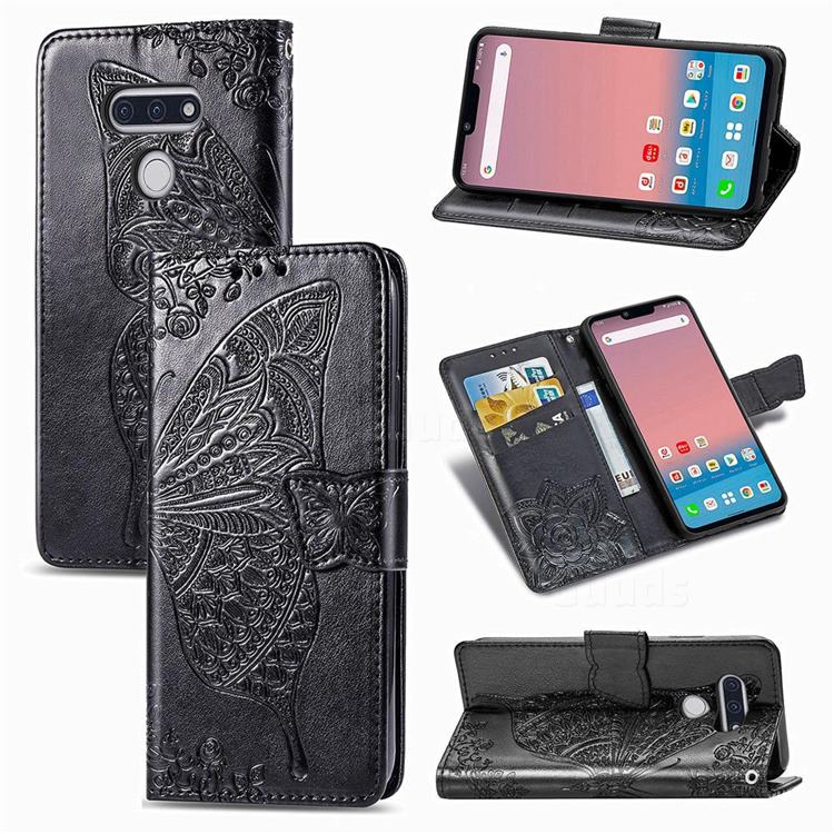 Embossing Mandala Flower Butterfly Leather Wallet Case for LG style3 L-41A (Docomo) - Black