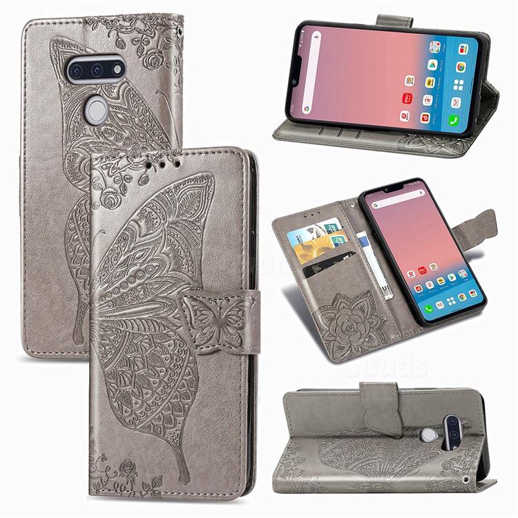 Embossing Mandala Flower Butterfly Leather Wallet Case for LG style3 L-41A (Docomo) - Gray