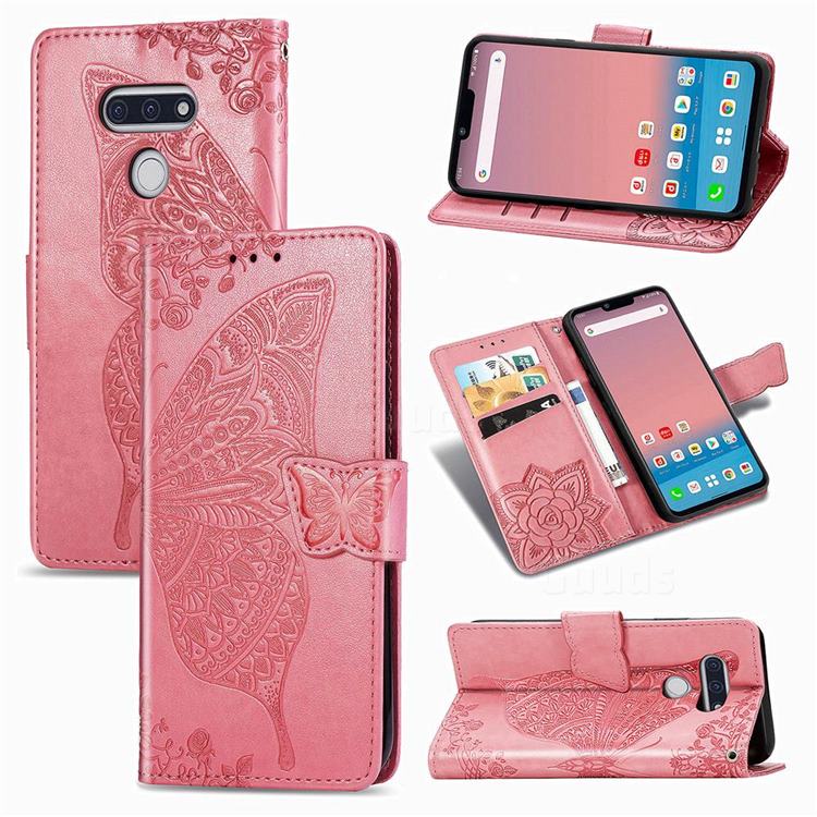 Embossing Mandala Flower Butterfly Leather Wallet Case for LG style3 L-41A (Docomo) - Pink