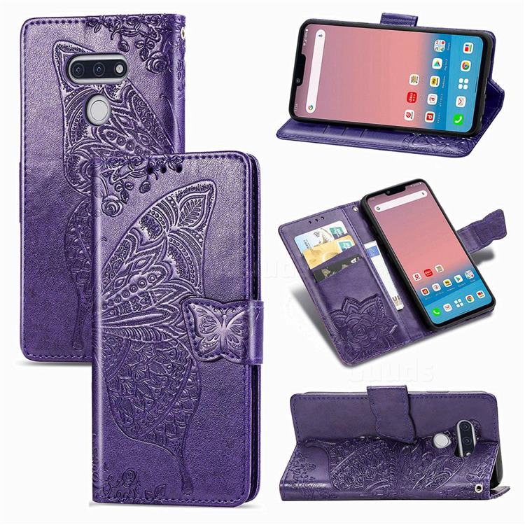 Embossing Mandala Flower Butterfly Leather Wallet Case for LG style3 L-41A (Docomo) - Dark Purple