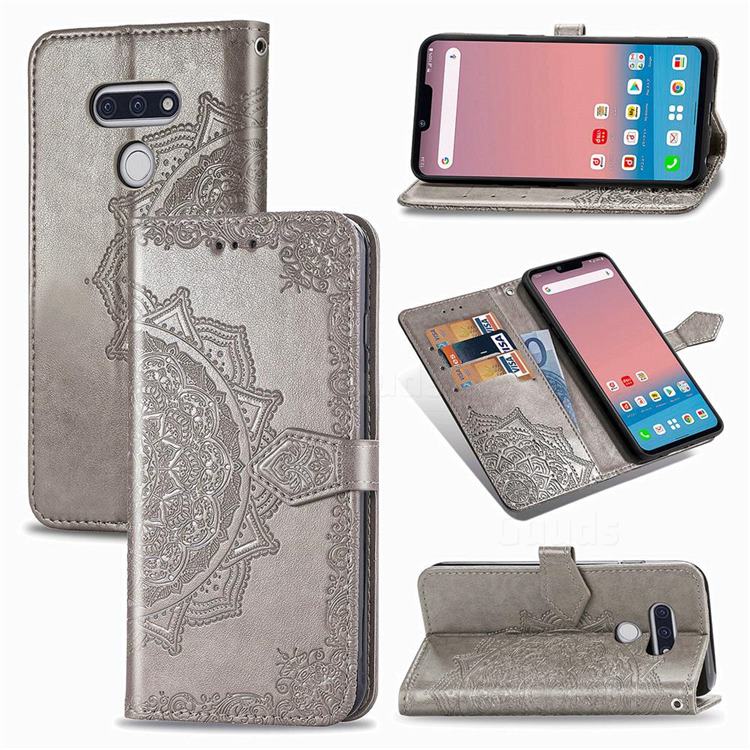 Embossing Imprint Mandala Flower Leather Wallet Case for LG style3 L-41A (Docomo) - Gray