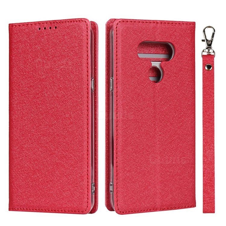 Ultra Slim Magnetic Automatic Suction Silk Lanyard Leather Flip Cover for LG style3 L-41A (Docomo) - Red