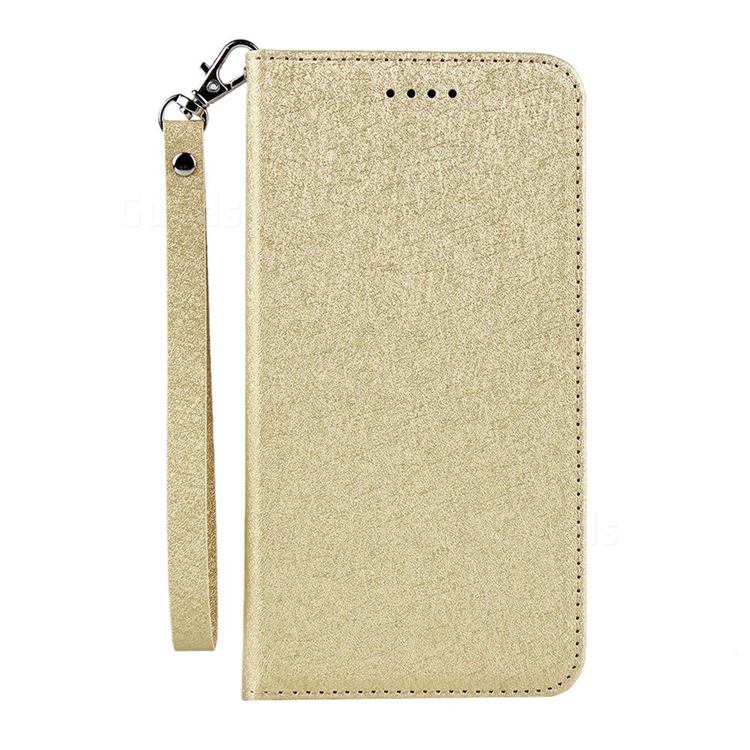 Ultra Slim Magnetic Automatic Suction Silk Lanyard Leather Flip Cover for  LG style3 L-41A (Docomo) - Golden