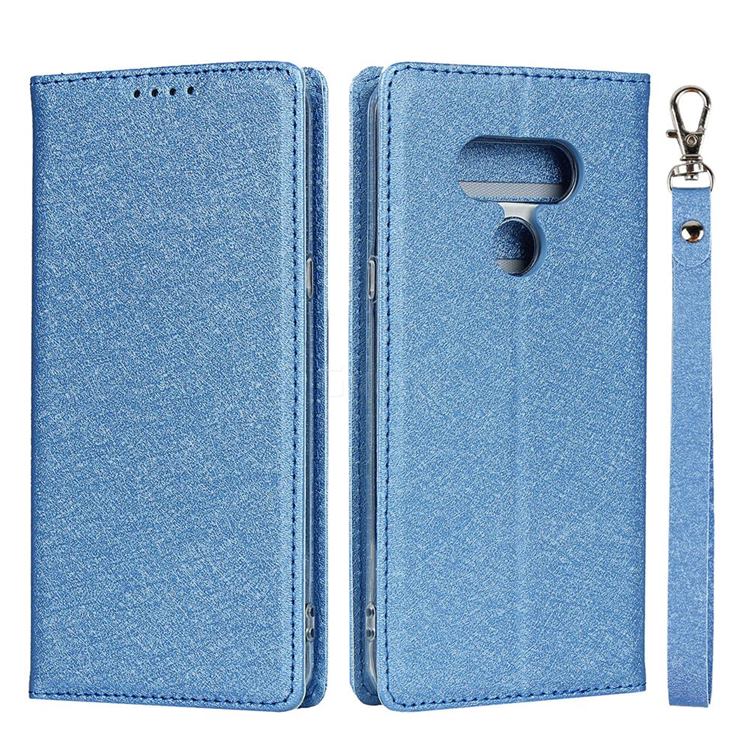 Ultra Slim Magnetic Automatic Suction Silk Lanyard Leather Flip Cover for LG style3 L-41A (Docomo) - Sky Blue