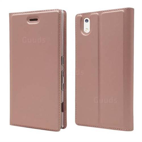 Ultra Slim Card Magnetic Automatic Suction Leather Wallet Case for Docomo Mono MO-01K - Rose Gold
