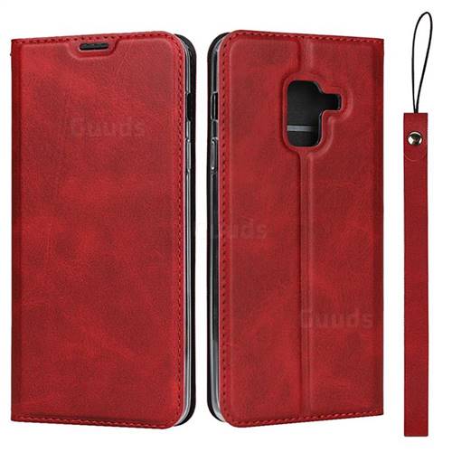 Calf Pattern Magnetic Automatic Suction Leather Wallet Case for Docomo Galaxy Feel2 SC-02L - Red