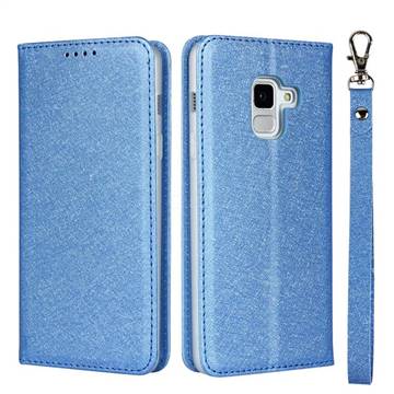 Ultra Slim Magnetic Automatic Suction Silk Lanyard Leather Flip Cover for Docomo Galaxy Feel2 SC-02L - Sky Blue