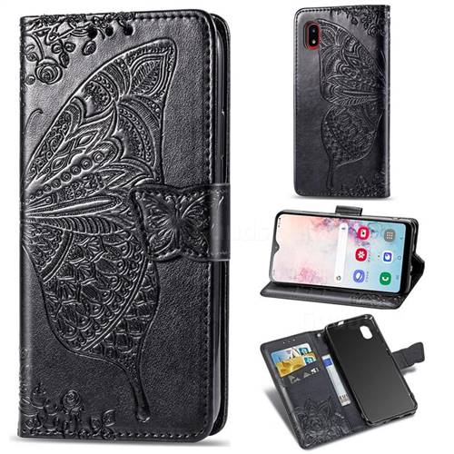 Embossing Mandala Flower Butterfly Leather Wallet Case for Docomo Galaxy A20 (Japanese version, SC-02M, UQ) - Black