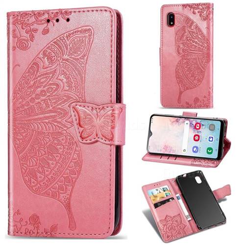 Embossing Mandala Flower Butterfly Leather Wallet Case for Docomo Galaxy A20 (Japanese version, SC-02M, UQ) - Pink
