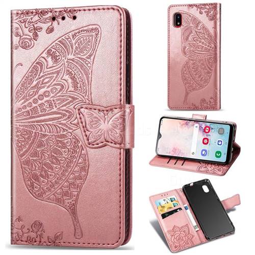 Embossing Mandala Flower Butterfly Leather Wallet Case for Docomo Galaxy A20 (Japanese version, SC-02M, UQ) - Rose Gold