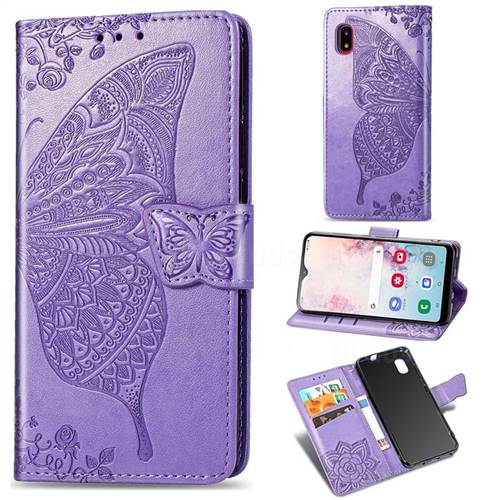 Embossing Mandala Flower Butterfly Leather Wallet Case for Docomo Galaxy A20 (Japanese version, SC-02M, UQ) - Light Purple