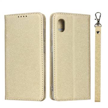 Ultra Slim Magnetic Automatic Suction Silk Lanyard Leather Flip Cover for Docomo Galaxy A20 (Japanese version, SC-02M, UQ) - Golden