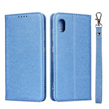 Ultra Slim Magnetic Automatic Suction Silk Lanyard Leather Flip Cover for Docomo Galaxy A20 (Japanese version, SC-02M, UQ) - Sky Blue