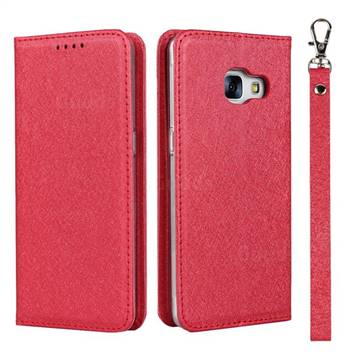 Ultra Slim Magnetic Automatic Suction Silk Lanyard Leather Flip Cover for Docomo  Galaxy Feel SC-04J - Red - Leather Case - Guuds