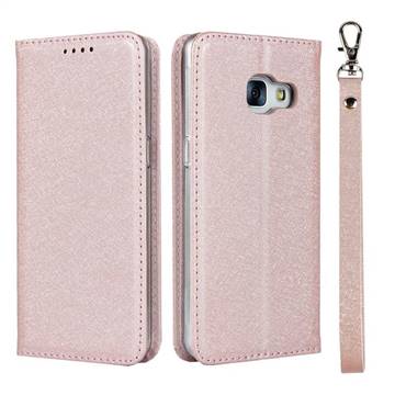 Ultra Slim Magnetic Automatic Suction Silk Lanyard Leather Flip Cover for Docomo Galaxy Feel SC-04J - Rose Gold