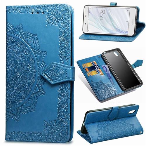 Embossing Imprint Mandala Flower Leather Wallet Case for Sharp AQUOS sense SH-01K / SHV40 - Blue